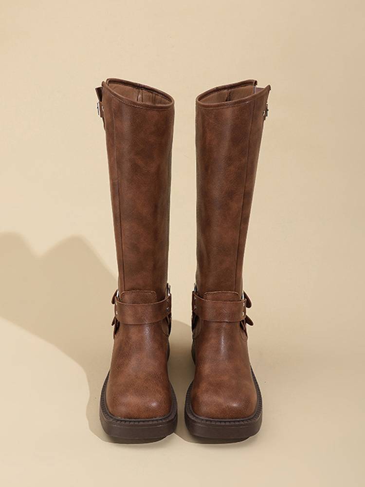 Xinjiang Prairie Sichuan West Tour Boots Western denim retro women's boots Cars -heeled boots square head Knight boots