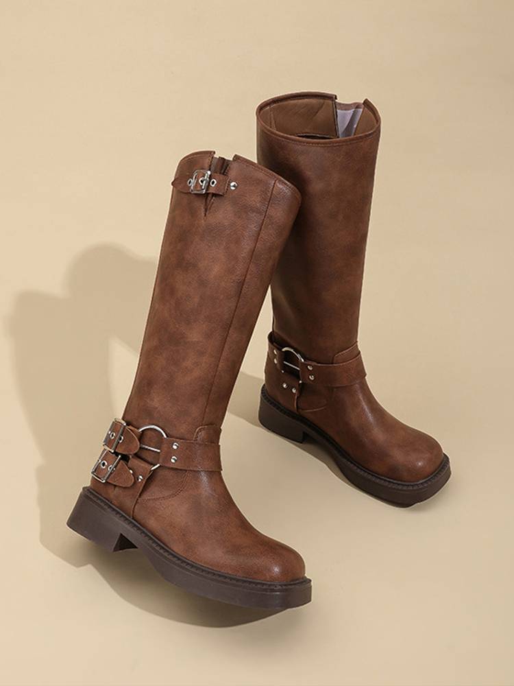 Xinjiang Prairie Sichuan West Tour Boots Western denim retro women's boots Cars -heeled boots square head Knight boots