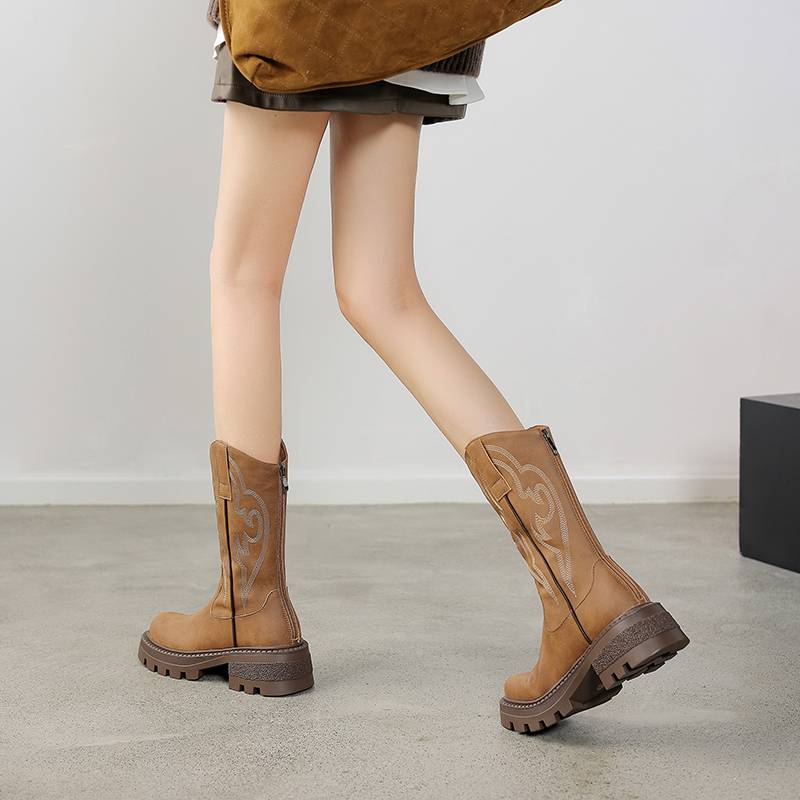 He Sui Same Western denim boots female retro knight boots in summer thin long boots spring and autumn boots