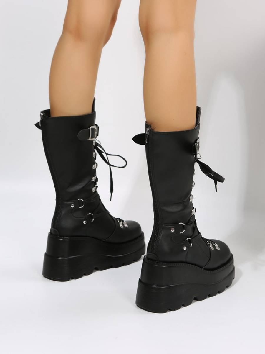 Amazon Cross -border slope Knight boots 2024 new European and American big size punk, handsome and handsome bottom bangs