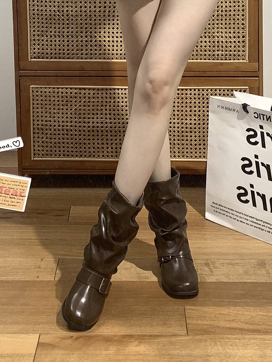 Brown explosion retro western denim short boots 2024 new summer knight boots super hot bottom Martin boots