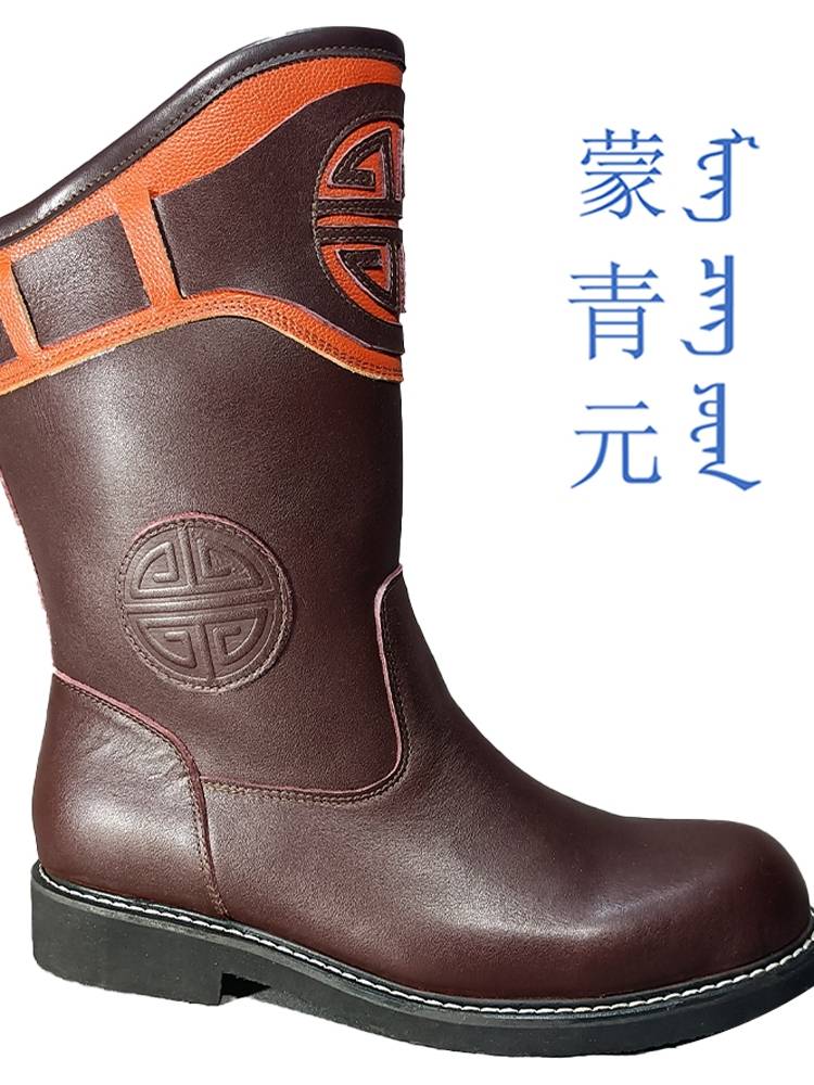 Men's middle tube nation head layer cowhide pressure flower round head sleeve casual, wear -resistant, anti -slip comfortable monocular boots