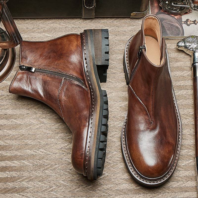 Fashion and leisure versatile leather retro trend, Binglun, brown Chelsea boots men's boots new Martin boots
