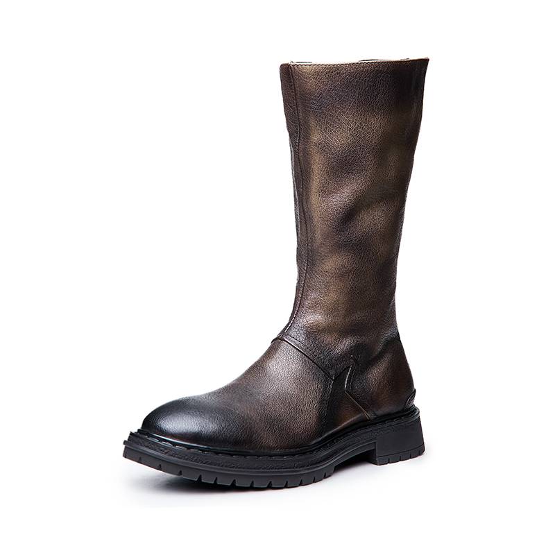 New long leather boots British retro leather high boots male handmade cowhide high -top Martin boots locomotive boots