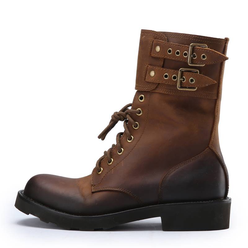 Autumn and winter handmade retro leather Martin boots male high -round head lace -up lines, motorcycle boots thick bottom outdoor workers