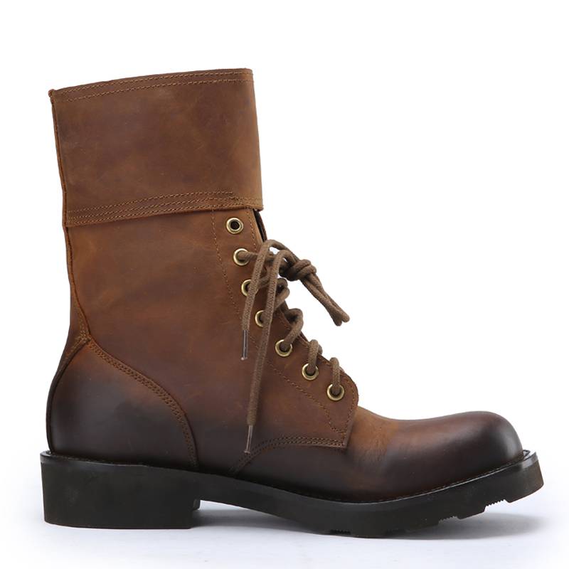 Autumn and winter handmade retro leather Martin boots male high -round head lace -up lines, motorcycle boots thick bottom outdoor workers