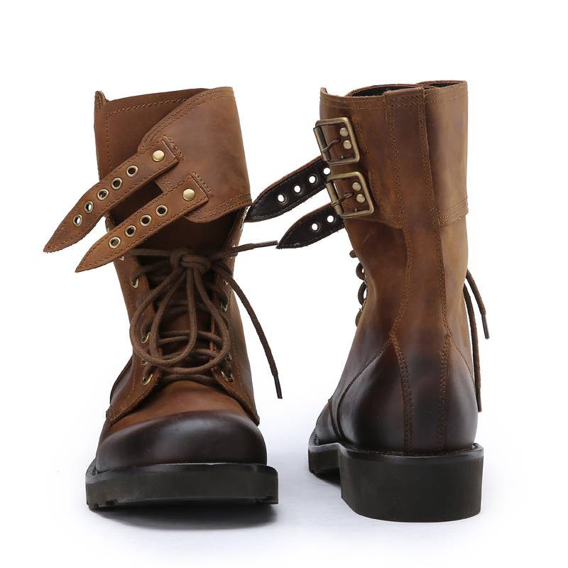Autumn and winter handmade retro leather Martin boots male high -round head lace -up lines, motorcycle boots thick bottom outdoor workers