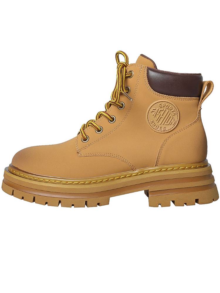 European station leather thick sole lace -up locomotive yellow Martin boots women's summer models do not rotten big yellow boots short boots single boots