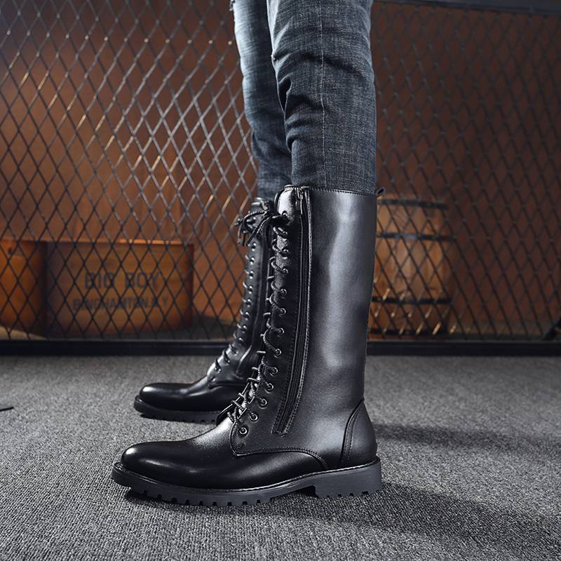 Men's boots in winter high boots punk metal rivet boots and leather boots Korean version of trendy pointed bearing boots riding Martin boots