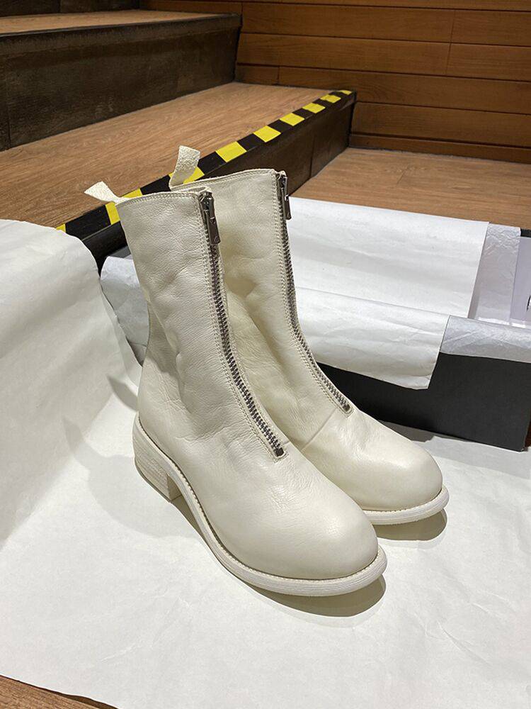 Guidi Ghost Emperor Women's Boots PL2 Zipper White Boots Leather Martin Boots Carsely Round Head Boots Female Spring and Autumn Single Boots