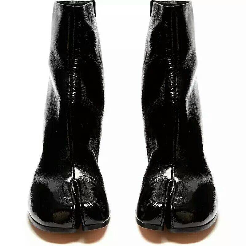 European Station 23 Net Red Same INS autumn and winter women's toe high -heeled short shoe boots horseshoe boots Korean thick heel women's shoes