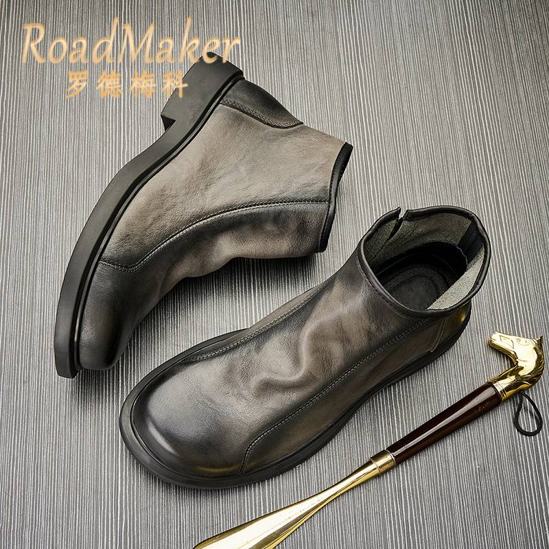 Rhodmekcheci boots men's summer leather breathable and thick bottom fashion business British style casual Martin boots