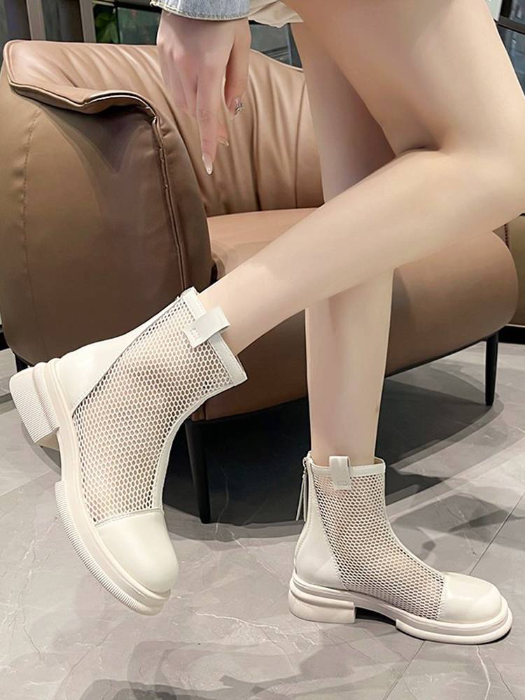 Guidi Fame mesh hollow short boots female summer new breathable busts leather thick bottom Martin boots female thin