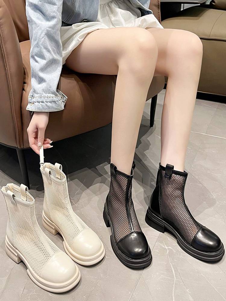 Guidi Fame mesh hollow short boots female summer new breathable busts leather thick bottom Martin boots female thin