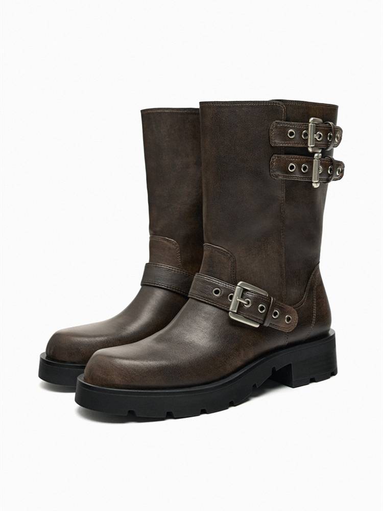 ZRZA Martin Boots Female 24 Summer Circles European and American Wind Knight Boots Metal Bashed Short Boots Western denim boots thick soles of boots