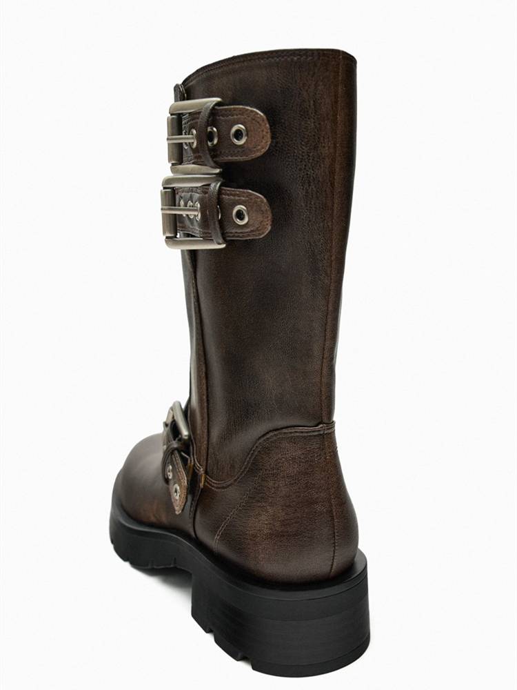 ZRZA Martin Boots Female 24 Summer Circles European and American Wind Knight Boots Metal Bashed Short Boots Western denim boots thick soles of boots