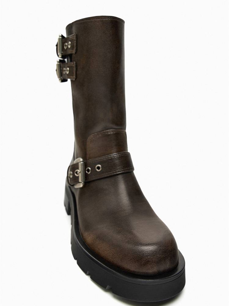 ZRZA Martin Boots Female 24 Summer Circles European and American Wind Knight Boots Metal Bashed Short Boots Western denim boots thick soles of boots