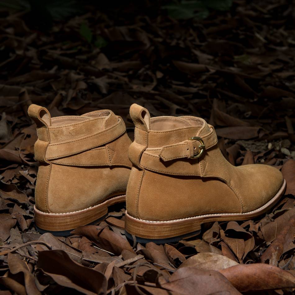 play!Riding back!Handmade solidar sheepskin western denim jelly boots Chelsea short boots men's riding boots