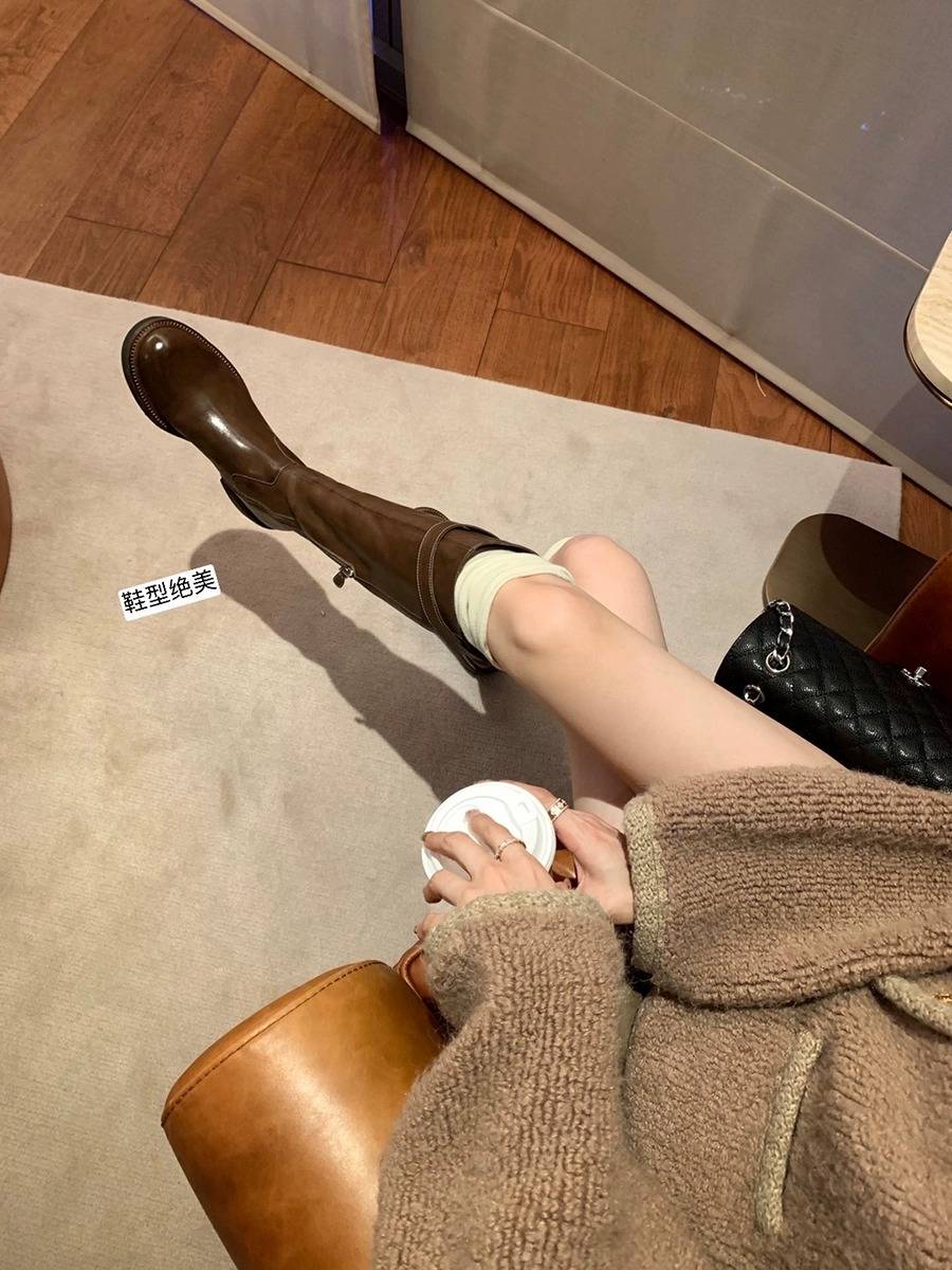 Washing horse peel spot leakage 152 ~ boots female autumn and winter belt buckle knights, thick heel thick sole high boots folds