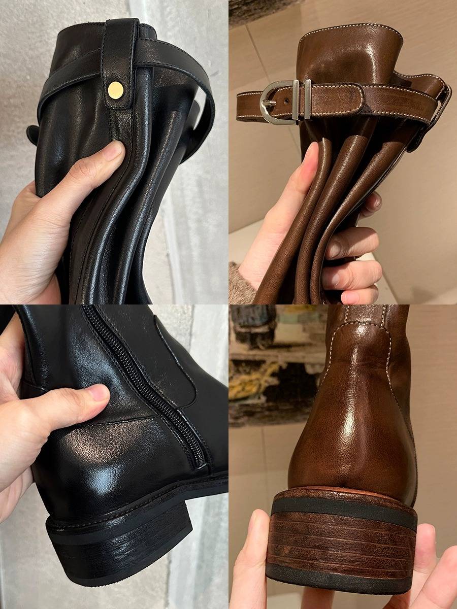 Washing horse peel spot leakage 152 ~ boots female autumn and winter belt buckle knights, thick heel thick sole high boots folds