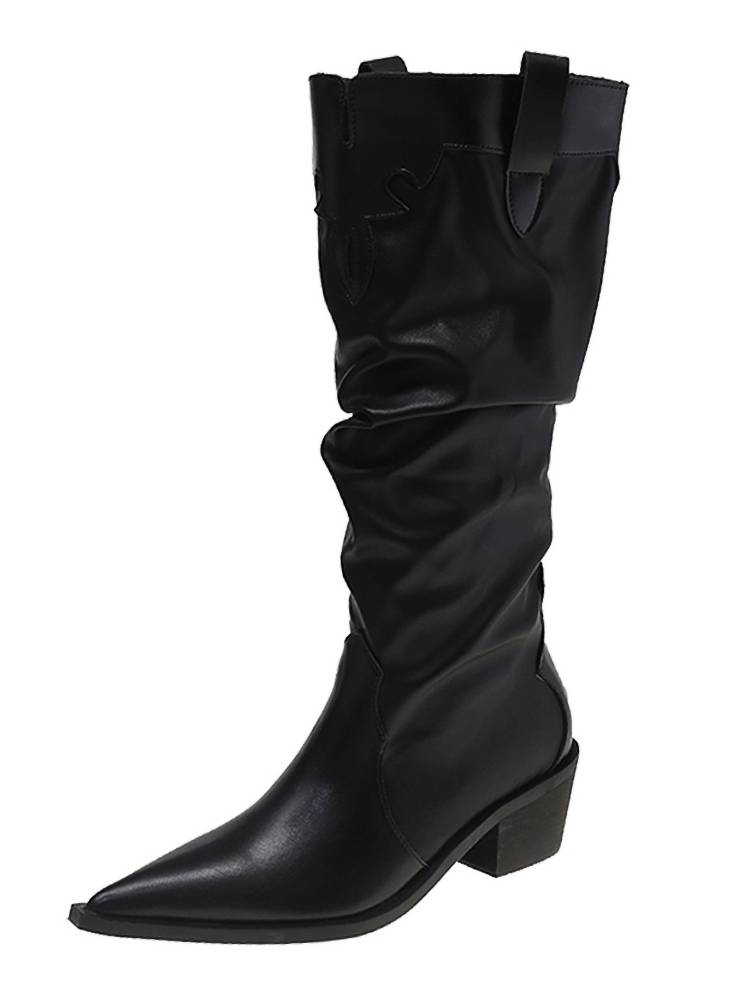 Sipper western denim boots fold pile boots women's boots summer autumn new British style niche rough boots high tube