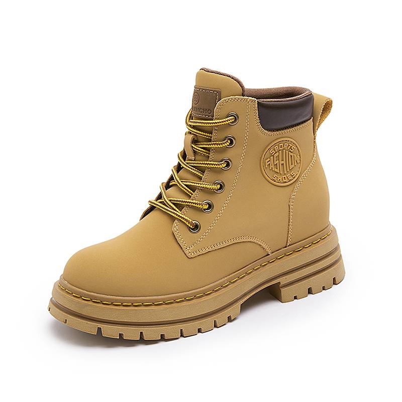 Big yellow boots, 2024 new leather-skinned Martin's short boots, back-to-back, outside