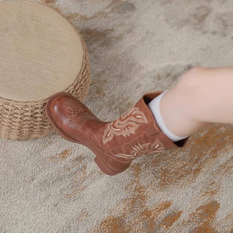 Inner increase in western denim boots embroidery knight boots Chelsea Martin boots long tube Merraid boots children new summer summer