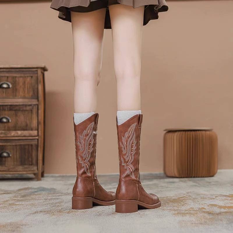 Inner increase in western denim boots embroidery knight boots Chelsea Martin boots long tube Merraid boots children new summer summer