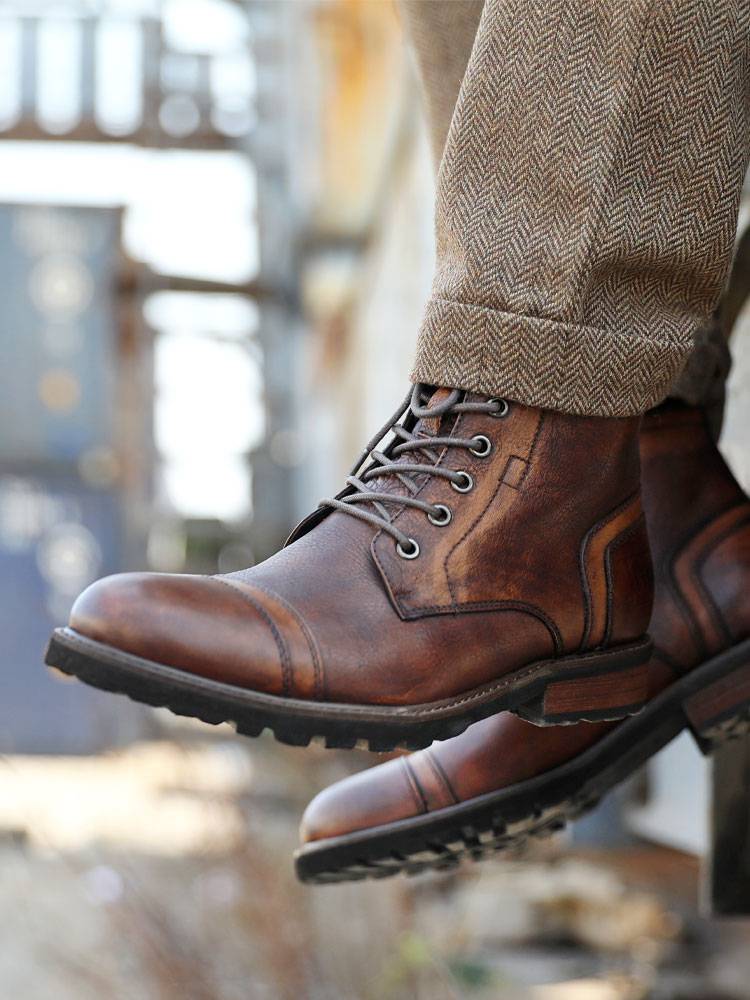 Winter British retro Martin boots male leather handmade casual leather boots work boots three -tiered men's leather shoes
