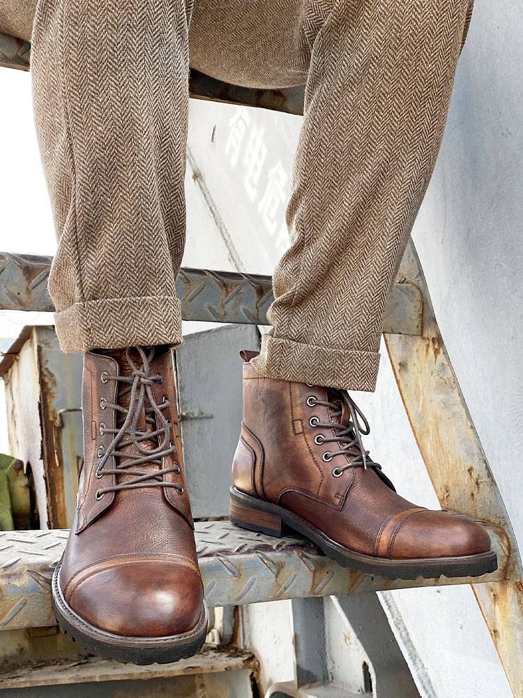 Winter British retro Martin boots male leather handmade casual leather boots work boots three -tiered men's leather shoes