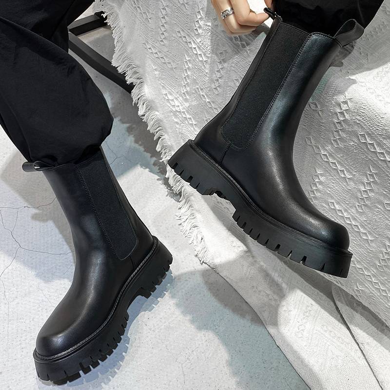 Chelsea boots men's British style high -top smoke leather boots men's summer breathable leather high tube locomotive Martin boots