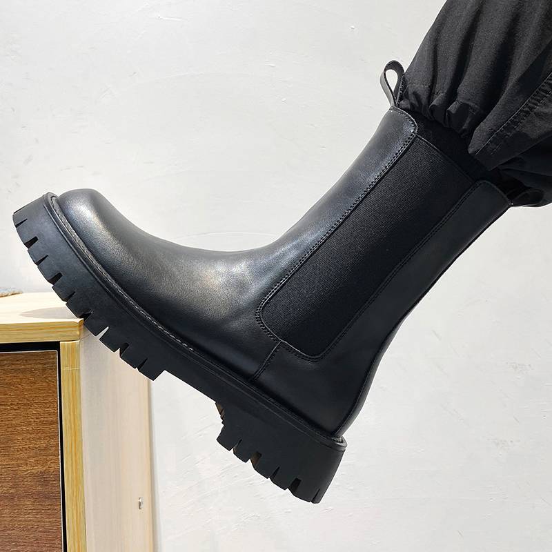 Chelsea boots men's British style high -top smoke leather boots men's summer breathable leather high tube locomotive Martin boots
