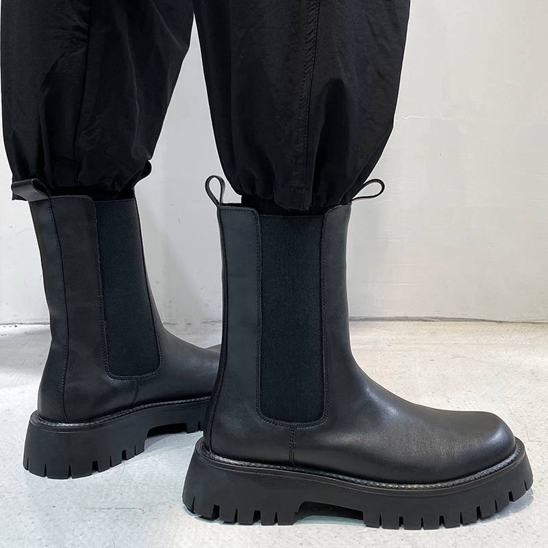 Chelsea boots men's British style high -top smoke leather boots men's summer breathable leather high tube locomotive Martin boots