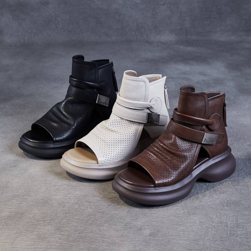 2024 Spring and summer Handmade leather retro and flat bottom high -top Gang Gang Gangye fish mouth cold boots thick bottom single boots Roman boots