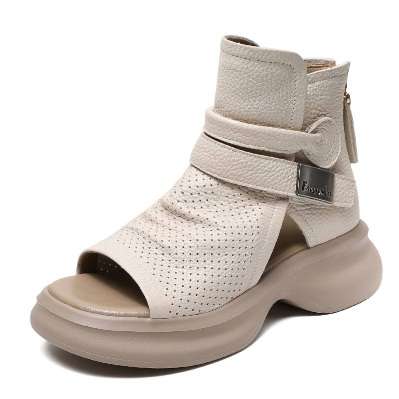 2024 Spring and summer Handmade leather retro and flat bottom high -top Gang Gang Gangye fish mouth cold boots thick bottom single boots Roman boots