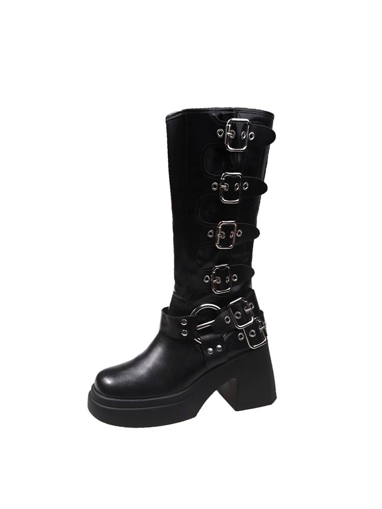 Retro brown high -heeled boots female 2023 new autumn western denim knight boots rough heels Martin boots