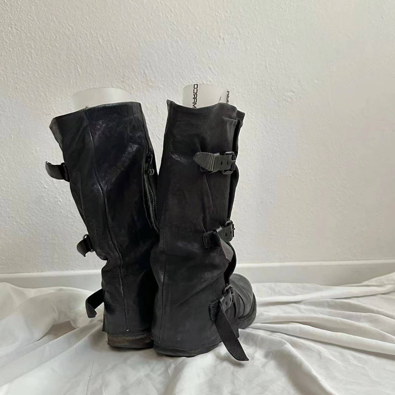 Cater version ~ Waste soil band buckle pile boots 2024 new models made old retro western denim boots in boots