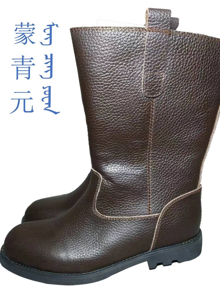 Men's middle tube simplicity light -faced leather round scalp In the casual wear -resistant sleeve spring and autumn, leather single horses boots