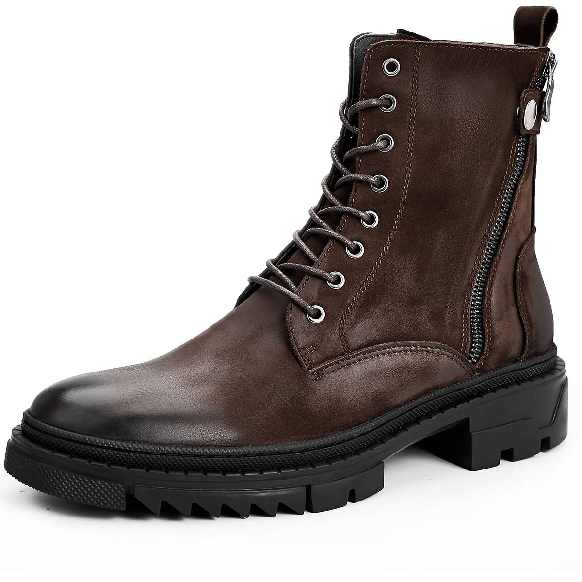 Men's boots leather fashion Martin boots high -top band boots retro trend short boots thick bottom round scalp boots outdoor boots