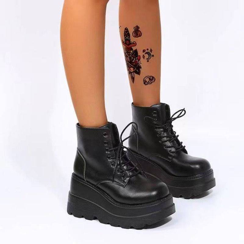 Thick bottom COS height shoes 9cm sloped puffy cake bottom Martin boots spring and autumn British style female short boots short tube