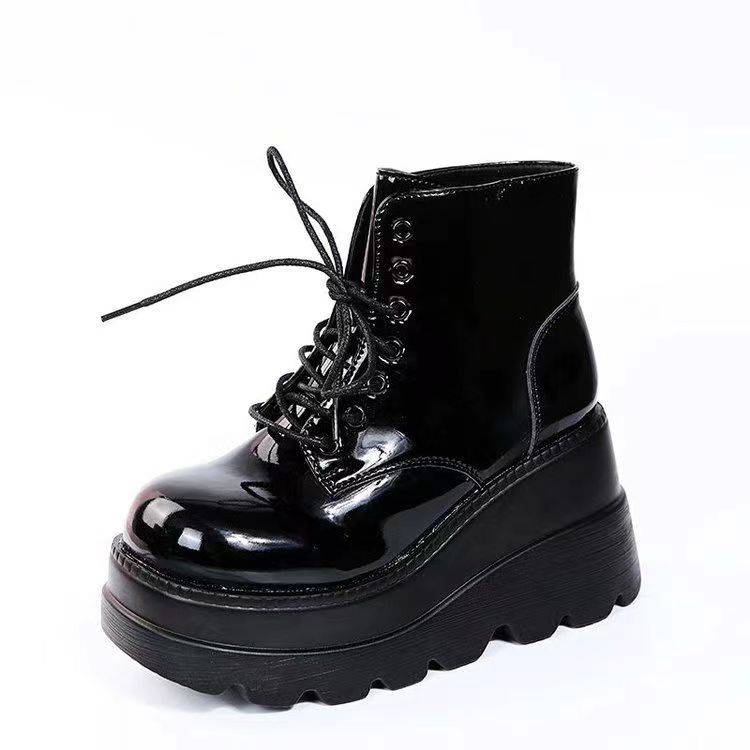 Thick bottom COS height shoes 9cm sloped puffy cake bottom Martin boots spring and autumn British style female short boots short tube