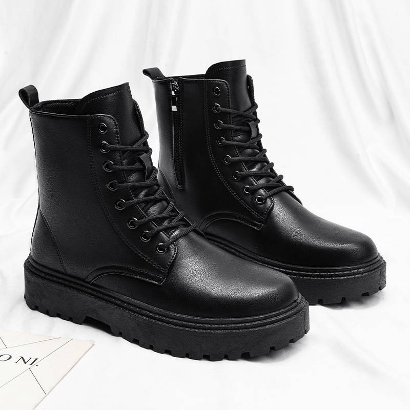 Spring leather zipper Martin boots men's invisible increase in 12cm10cm British style increase COS shoes riding boots