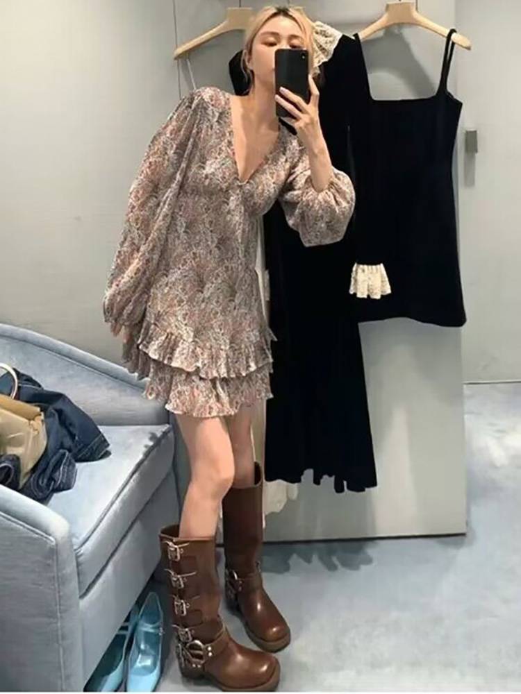 Belt buckle thick -heeled brown Martin boots women spring and summer retro but knee boots western boots knight fashion boots