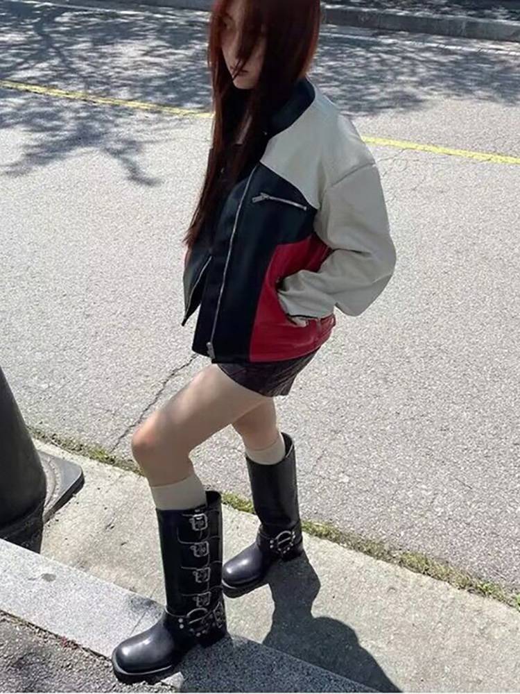 Belt buckle thick -heeled brown Martin boots women spring and summer retro but knee boots western boots knight fashion boots