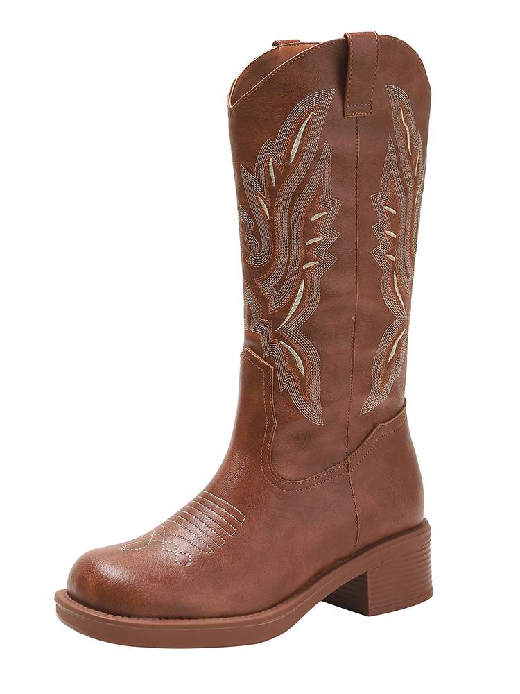 Leather embroidery Western denim boots in the women's internal increase of small new tourist retro knight boots in Martin boots