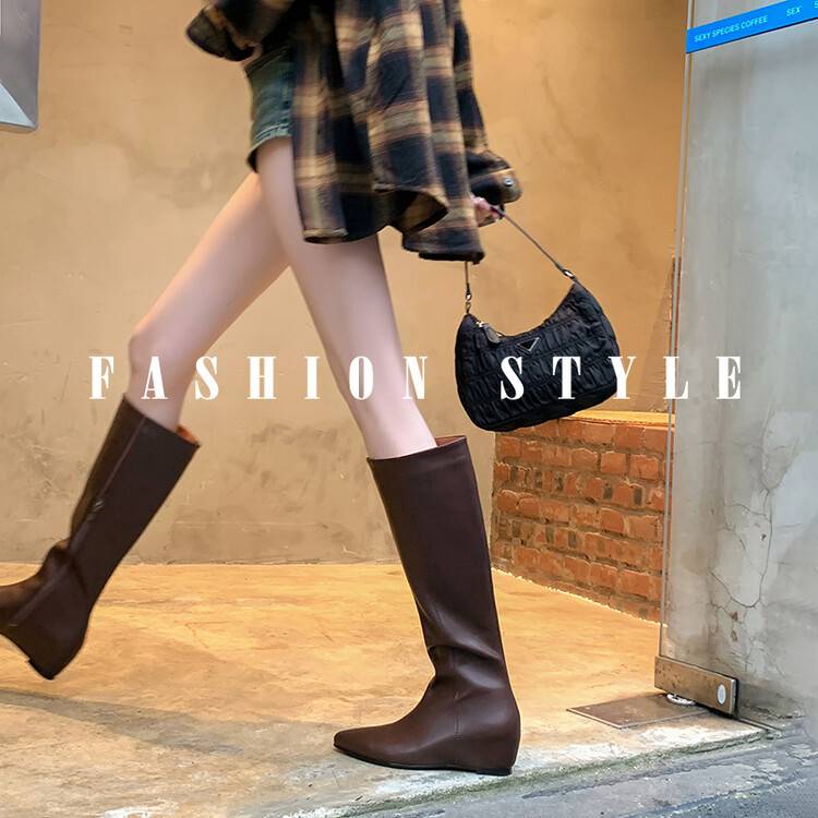 Cat Brother Handmade Boots ~ 5cm Mowl Slope Height Barbon Knight Boots Female 2024 Autumn and Winter Sipper High Boots