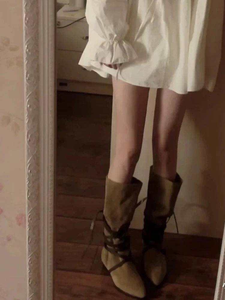 8cm west cowboy boots in invisibility, 2023 summer strapped with a pile of boot-head boots