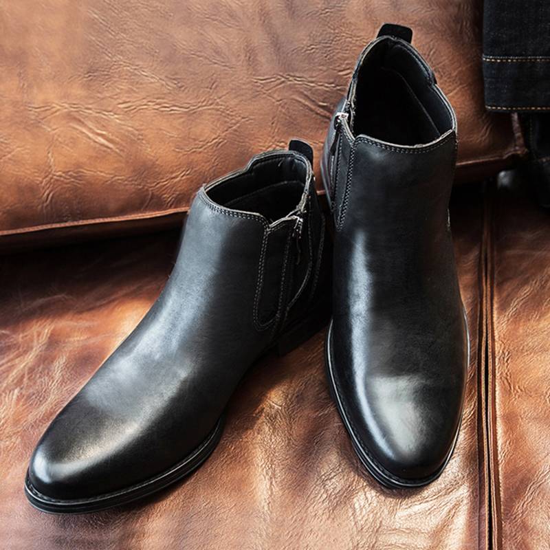 Chelsea boots men's summer boots head layer cowhide short boots British pointed one pedal boots zipper Martin boots