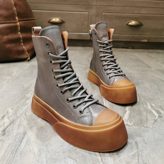 Handmade real cowhide retro Martin boots female versatile thick sole short -headed big head boots