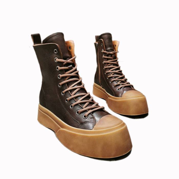 Handmade real cowhide retro Martin boots female versatile thick sole short -headed big head boots